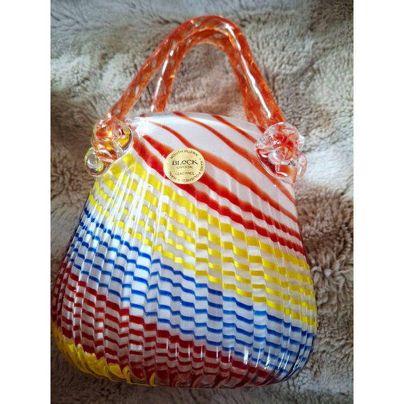 BLOCK Crystal Natalie Glass Handbag Vase mouth blown Multicolor vintage handcut - Picture 8 of 9